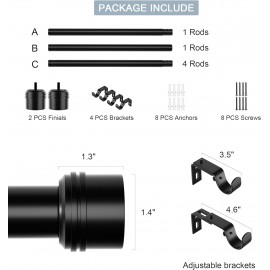 Black Curtain Rods-EUPLAR Long Curtain Rods for Windows 32 to 94 inch, 1 Inch Splicing Heavy Duty Window Curtain Rod with 4 Brackets