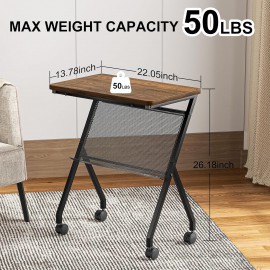 SRIWATANA Side Table, End Table with Detachable Grid Panel and Rolling Wheels, Perfect for Your Living Room & Bedroom, Mobile Couch Table for Bed, Laptop, Coffee, Dark Walnut