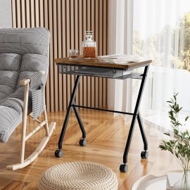 SRIWATANA Side Table, End Table with Detachable Grid Panel and Rolling Wheels, Perfect for Your Living Room & Bedroom, Mobile Couch Table for Bed, Laptop, Coffee, Dark Walnut