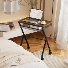 SRIWATANA Side Table, End Table with Detachable Grid Panel and Rolling Wheels, Perfect for Your Living Room & Bedroom, Mobile Couch Table for Bed, Laptop, Coffee, Dark Walnut