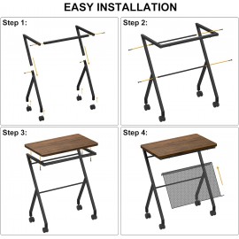 SRIWATANA Side Table, End Table with Detachable Grid Panel and Rolling Wheels, Perfect for Your Living Room & Bedroom, Mobile Couch Table for Bed, Laptop, Coffee, Dark Walnut
