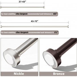 SZXIMU Shower Curtain Rod, 27-43 Inch Adjustable Spring Tension Shower Curtain Rod, Never Rust Non-Slip Shower Rod, No Drill Shower Curtain Rods for Bathroom, Brushed Nickel