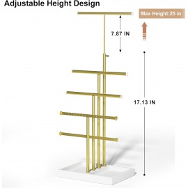 Love-KANKEI Jewelry Organizer Stand,5 Tier Large Necklace Holder with Metal and Wood Base,Jewelry holder stand Tree for Display,Bracelets Earrings Rings,Height Adjustable Gift White and Gold