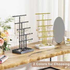 Love-KANKEI Jewelry Organizer Stand,5 Tier Large Necklace Holder with Metal and Wood Base,Jewelry holder stand Tree for Display,Bracelets Earrings Rings,Height Adjustable Gift White and Gold