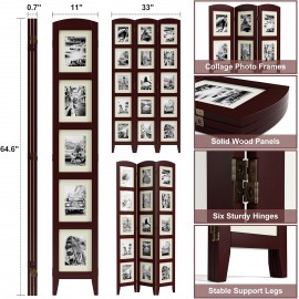 SZQINJI 3 Panel Photo Room Divider Screen, Solid Wood Divider for Room Separation for 8x10 Picture Frame Without Mat for 5x7 Photo with Mat, Walnut
