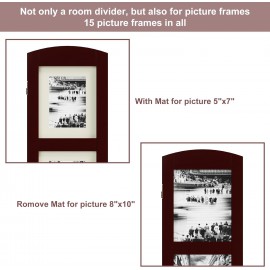 SZQINJI 3 Panel Photo Room Divider Screen, Solid Wood Divider for Room Separation for 8x10 Picture Frame Without Mat for 5x7 Photo with Mat, Walnut