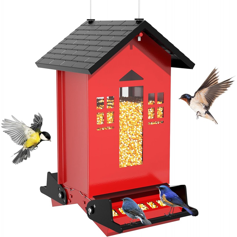 Auslar Bird Feeder, Metal Bird Feeder Squirrel Proof for Outdoors Hanging with Bilateral Weight-Activated Perches, 5LB Large Capacity Wild Bird Feeders for Outside and Garden Decoration Yard