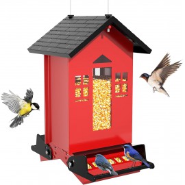 Auslar Bird Feeder, Metal Bird Feeder Squirrel Proof for Outdoors Hanging with Bilateral Weight-Activated Perches, 5LB Large Capacity Wild Bird Feeders for Outside and Garden Decoration Yard