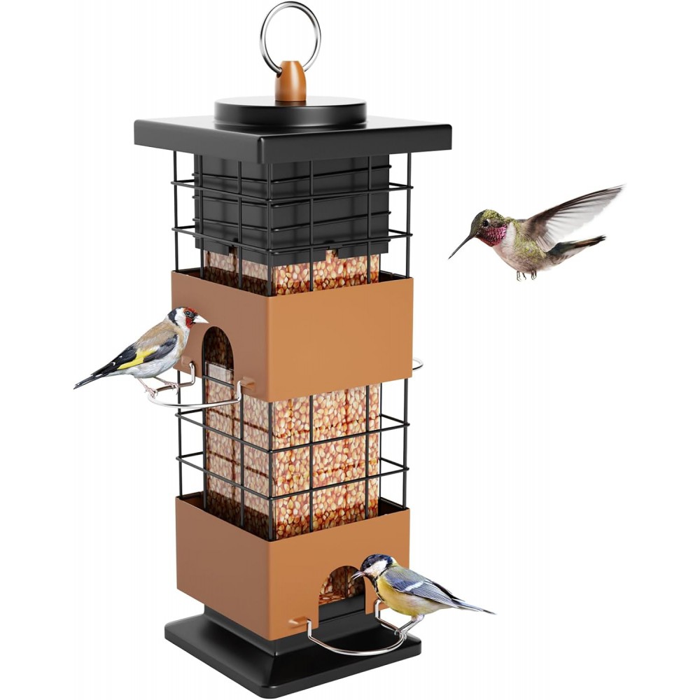 Auslar Bird Feeder, Metal Bird Feeder Squirrel Proof for Outdoors Hanging with 2.5LB Capacity, Hanging Bird Feeders for Outside and Garden Decoration Yard for Bird Watchers