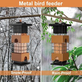 Auslar Bird Feeder, Metal Bird Feeder Squirrel Proof for Outdoors Hanging with 2.5LB Capacity, Hanging Bird Feeders for Outside and Garden Decoration Yard for Bird Watchers