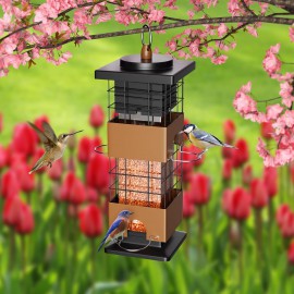 Auslar Bird Feeder, Metal Bird Feeder Squirrel Proof for Outdoors Hanging with 2.5LB Capacity, Hanging Bird Feeders for Outside and Garden Decoration Yard for Bird Watchers