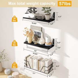 SRIWATANA 2+1 Floating Shelves for Wall, Bathroom Shelves Over Toilet with Towel Bar, Wall Shelves with Storage Wire Basket, Wood Shelves for Bedroom, Living Room, Kitchen (Weathered Black)