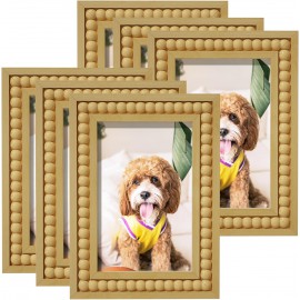 SZQINJI 4x6 Picture Frame Wood Bead Picture Frames Set of 6, Christams Gift Photo Frame 4x6 for Wall & Tabletop Display Horizontal &Vertical, Natural