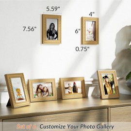 SZQINJI 4x6 Picture Frame Wood Bead Picture Frames Set of 6, Christams Gift Photo Frame 4x6 for Wall & Tabletop Display Horizontal &Vertical, Natural
