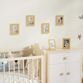 SZQINJI 4x6 Picture Frame Wood Bead Picture Frames Set of 6, Christams Gift Photo Frame 4x6 for Wall & Tabletop Display Horizontal &Vertical, Natural