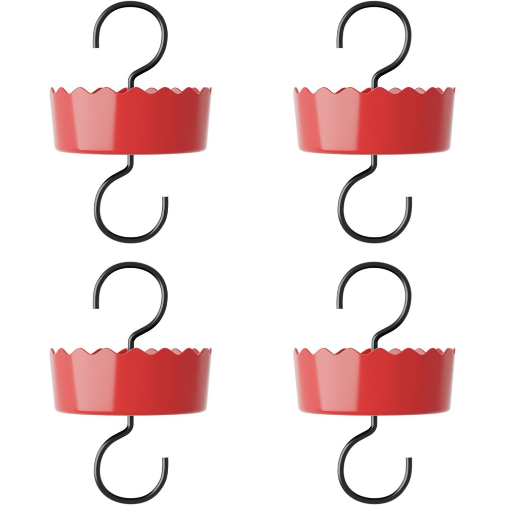 Auslar Ant Moat for Hummingbird Feeders, Ant Guard for Hummingbird & Oriole Feeders, 3.5 OZ X 4 Pack Red Large Capacity Ant Trap for Outdoor Yard Hanging Feeders