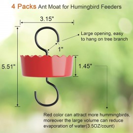 Auslar Ant Moat for Hummingbird Feeders, Ant Guard for Hummingbird & Oriole Feeders, 3.5 OZ X 4 Pack Red Large Capacity Ant Trap for Outdoor Yard Hanging Feeders
