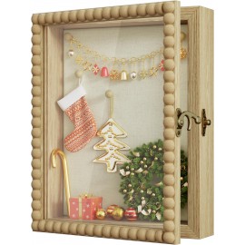 Love-KANKEI Shadow Box Frame 8x10,Wood Deep Shadow Box Display Case with Unique Beads Door and Glass Window, Memory Box for Pictures,Medals,Memorabilia,Collections Natural