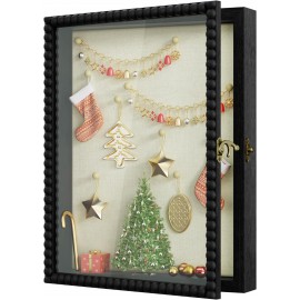 Love-KANKEI Shadow Box Frame 11x14, Deep Large Shadow Box Display Case with Unique Beads Door and Glass Window, Wood Memory Box for Pictures,Medals,Memorabilia,Collections Black