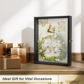 Love-KANKEI Shadow Box Frame 11x14, Deep Large Shadow Box Display Case with Unique Beads Door and Glass Window, Wood Memory Box for Pictures,Medals,Memorabilia,Collections Black