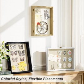Love-KANKEI Shadow Box Frame 11x14, Deep Large Shadow Box Display Case with Unique Beads Door and Glass Window, Wood Memory Box for Pictures,Medals,Memorabilia,Collections Black