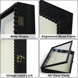 Love-KANKEI Shadow Box Frame 11x14, Deep Large Shadow Box Display Case with Unique Beads Door and Glass Window, Wood Memory Box for Pictures,Medals,Memorabilia,Collections Black