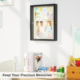 Love-KANKEI Shadow Box Frame 11x14, Deep Large Shadow Box Display Case with Unique Beads Door and Glass Window, Wood Memory Box for Pictures,Medals,Memorabilia,Collections Black