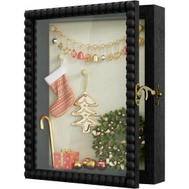 Love-KANKEI Shadow Box Frame 8x10,Wood Deep Shadow Box Display Case with Unique Beads Door and Glass Window, Memory Box for Pictures,Medals,Memorabilia,Collections Black