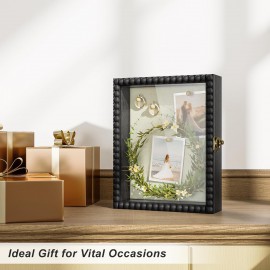 Love-KANKEI Shadow Box Frame 8x10,Wood Deep Shadow Box Display Case with Unique Beads Door and Glass Window, Memory Box for Pictures,Medals,Memorabilia,Collections Black