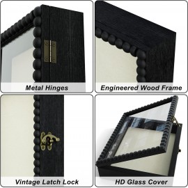 Love-KANKEI Shadow Box Frame 8x10,Wood Deep Shadow Box Display Case with Unique Beads Door and Glass Window, Memory Box for Pictures,Medals,Memorabilia,Collections Black