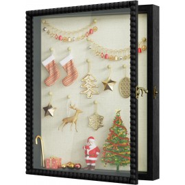Love-KANKEI Shadow Box Frame 13x16, Deep Large Shadow Box Display Case with Unique Beads Door and Glass Window, Wood Memory Box for Pictures,Medals,Memorabilia,Collections Black