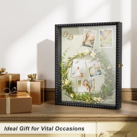 Love-KANKEI Shadow Box Frame 13x16, Deep Large Shadow Box Display Case with Unique Beads Door and Glass Window, Wood Memory Box for Pictures,Medals,Memorabilia,Collections Black