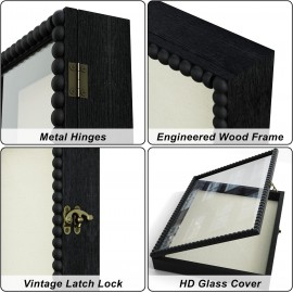 Love-KANKEI Shadow Box Frame 13x16, Deep Large Shadow Box Display Case with Unique Beads Door and Glass Window, Wood Memory Box for Pictures,Medals,Memorabilia,Collections Black