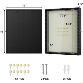 Love-KANKEI Shadow Box Frame 13x16, Deep Large Shadow Box Display Case with Unique Beads Door and Glass Window, Wood Memory Box for Pictures,Medals,Memorabilia,Collections Black