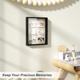 Love-KANKEI Shadow Box Frame 13x16, Deep Large Shadow Box Display Case with Unique Beads Door and Glass Window, Wood Memory Box for Pictures,Medals,Memorabilia,Collections Black