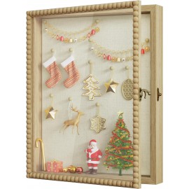 Love-KANKEI Shadow Box Frame 13x16, Deep Large Shadow Box Display Case with Unique Beads Door and Glass Window, Wood Memory Box for Pictures,Medals,Memorabilia,Collections Natural