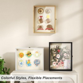 Love-KANKEI Shadow Box Frame 13x16, Deep Large Shadow Box Display Case with Unique Beads Door and Glass Window, Wood Memory Box for Pictures,Medals,Memorabilia,Collections Natural