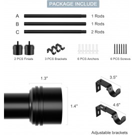 Black Curtain Rods-EUPLAR Curtain Rods for Windows 32 to 63 inch, 1 Inch Splicing Heavy Duty Window Curtain Rod with 3 Brackets