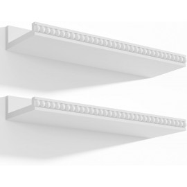 Alsonerbay Floating Shelves Wall Mounted Set of 2, Modern White Shelves with Lip, Wood Wall Shelves with Wooden Beads for Bedroom Living Room Bathroom Office and More White