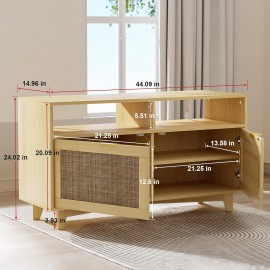 SRIWATANA TV Stand with 2 Rattan Doors, Entertainment Center with Storage, Media Furniture for Living Room, Bedroom, Oak