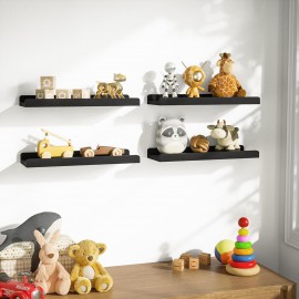 Love-KANKEI Black Floating Shelves for Wall Set of 4, Wood Wall Shelves with Lip,15.6 Inch Rustic Hanging Shelves for Bedroom Bathroom Living Room Kitchen Nursery Display