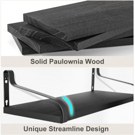 Love-KANKEI Black Floating Shelves for Wall Set of 4, Rustic Wood Wall Shelves with Brackets, 15.7 Inch Hanging Shelves for Bathroom, Bedroom, Living Room, Kitchen, Office Display