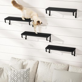 Love-KANKEI Black Floating Shelves for Wall Set of 4, Rustic Wood Wall Shelves with Brackets, 15.7 Inch Hanging Shelves for Bathroom, Bedroom, Living Room, Kitchen, Office Display