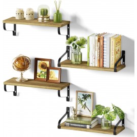 Love-KANKEI Floating Shelves for Wall Set of 4, Rustic Wood Wall Shelves with Brackets, 15.7 Inch Hanging Shelves for Bathroom, Bedroom, Living Room, Kitchen, Office Display Carbonized Black
