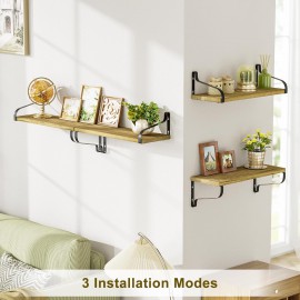 Love-KANKEI Floating Shelves for Wall Set of 4, Rustic Wood Wall Shelves with Brackets, 15.7 Inch Hanging Shelves for Bathroom, Bedroom, Living Room, Kitchen, Office Display Carbonized Black