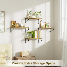 Love-KANKEI Floating Shelves for Wall Set of 4, Rustic Wood Wall Shelves with Brackets, 15.7 Inch Hanging Shelves for Bathroom, Bedroom, Living Room, Kitchen, Office Display Carbonized Black