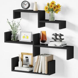 SRIWATANA Floating Shelves, Modern Wall Mounted Shelves for Bathroom, Bedroom, Kitchen, Living Room, Office, Wood Shelves for Wall Decor Set of 5 (Weathered Black)