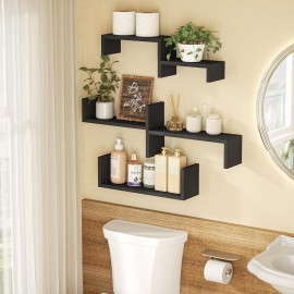 SRIWATANA Floating Shelves, Modern Wall Mounted Shelves for Bathroom, Bedroom, Kitchen, Living Room, Office, Wood Shelves for Wall Decor Set of 5 (Weathered Black)