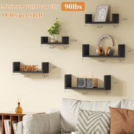 SRIWATANA Floating Shelves, Modern Wall Mounted Shelves for Bathroom, Bedroom, Kitchen, Living Room, Office, Wood Shelves for Wall Decor Set of 5 (Weathered Black)