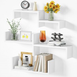  SRIWATANA Floating Shelves, Modern Wall Mounted Shelves for Bathroom, Bedroom, Kitchen, Living Room, Office, Wood Shelves for Wall Decor Set of 5 (Washed White